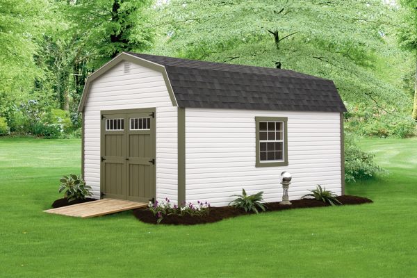 vinyl 12x16 storage barn with ramp lake superior north shore