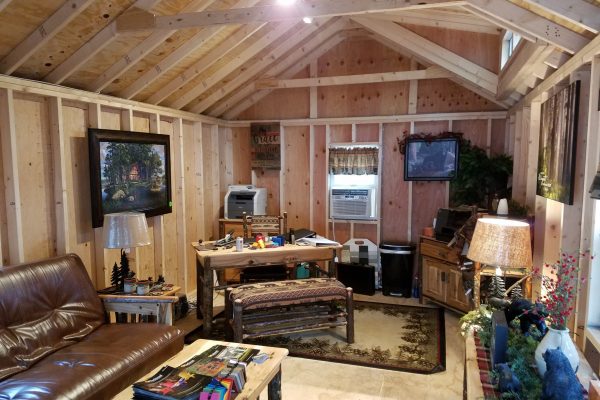 interior of cape cod shed cabin by northwood industries