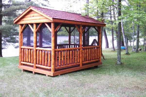 log pavilion for vacation property in minnesota