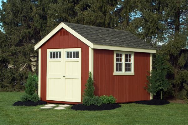 red garden shed custom built near hayward wisconsin