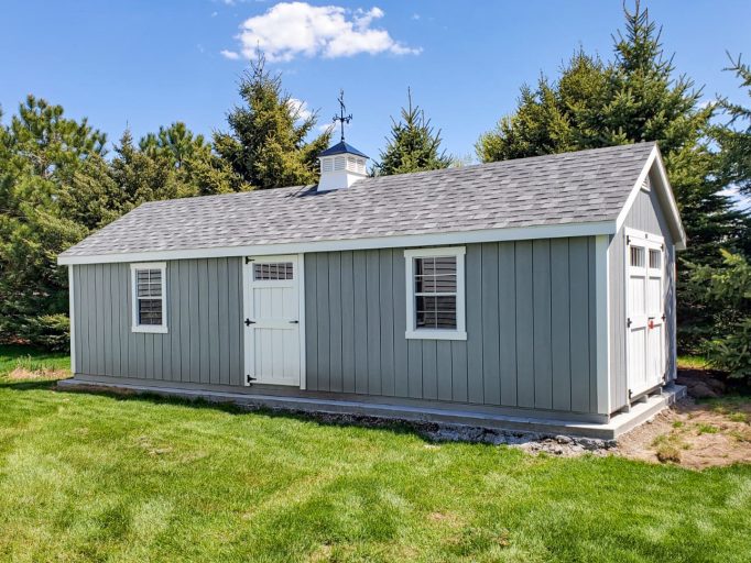 prebuilt storage shed delivered in minnesota placed on concrete foundation