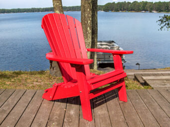 red folding adirondack chair made with poly