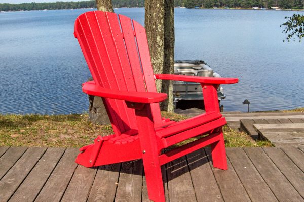 red folding adirondack chair made with poly