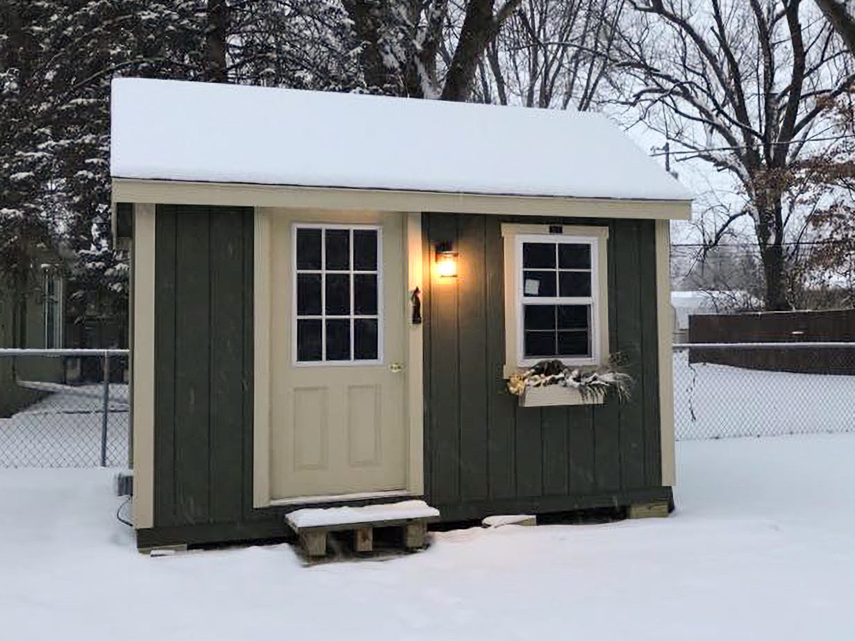 outdoor shed in the snow near minneapolis minnesota