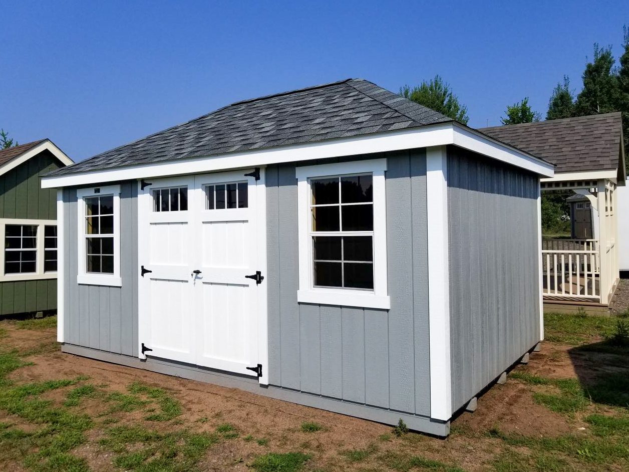 outdoor shed with the hip roof style for areas with high winds in wisconsin