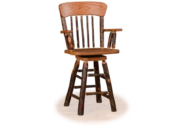 12 hickory panel back swivel bar stool with arms
