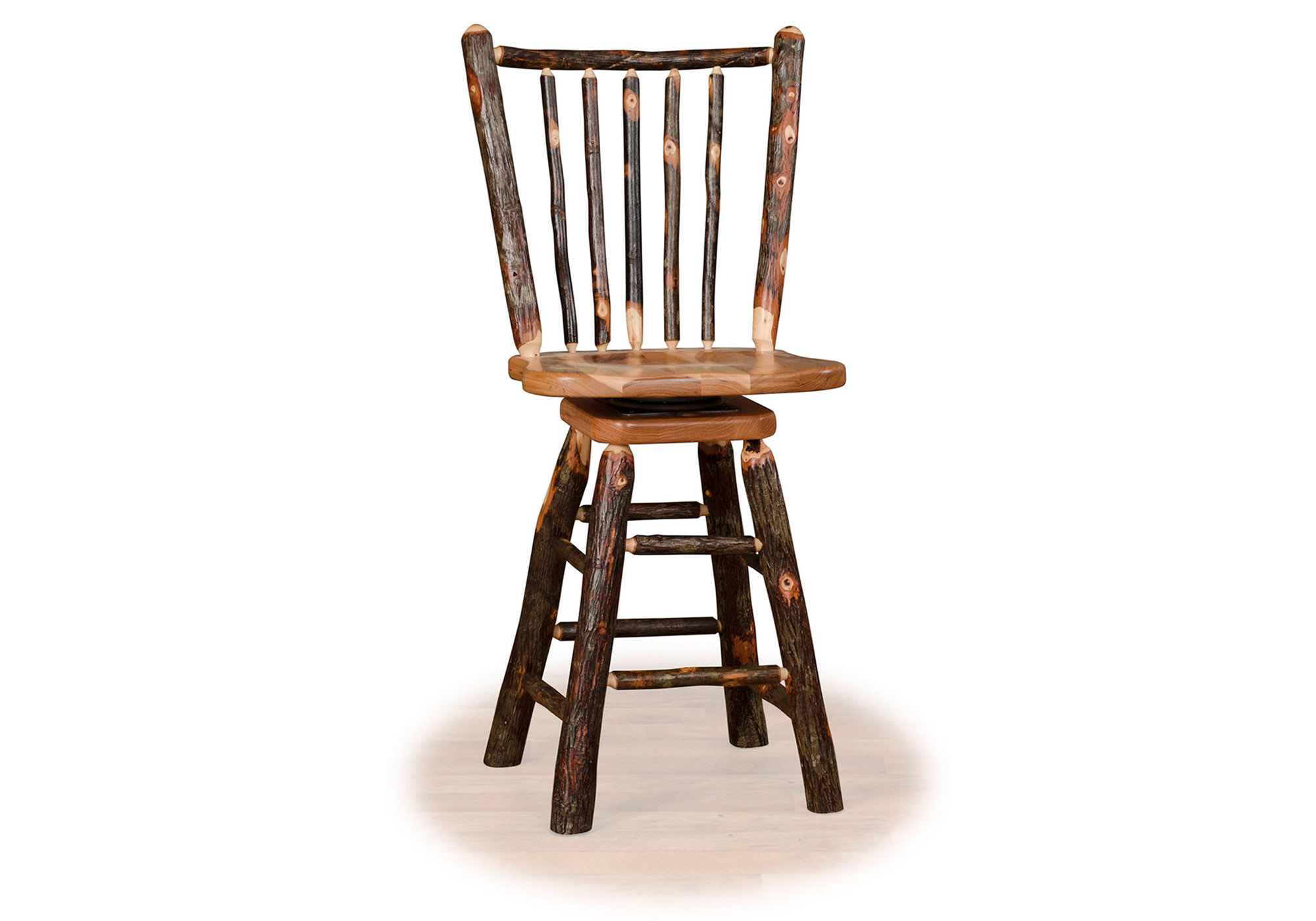 Hickory Stick Back Swivel Barstool For, Rustic Swivel Bar Stools With Backs And Arms