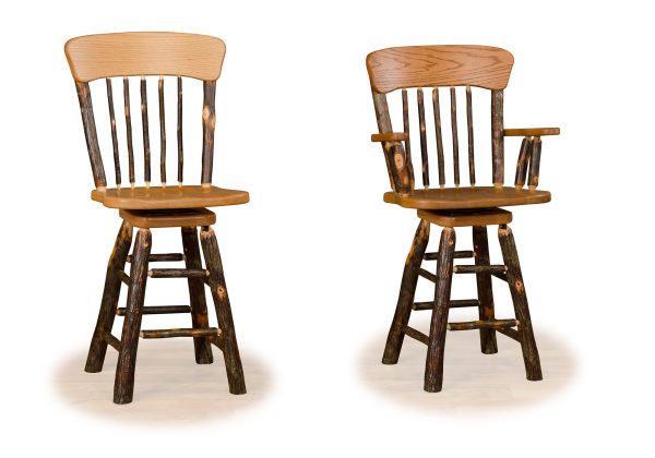 Hickory Panel Back Swivel Barstool For, Rustic Bar Stools With Backs And Arms